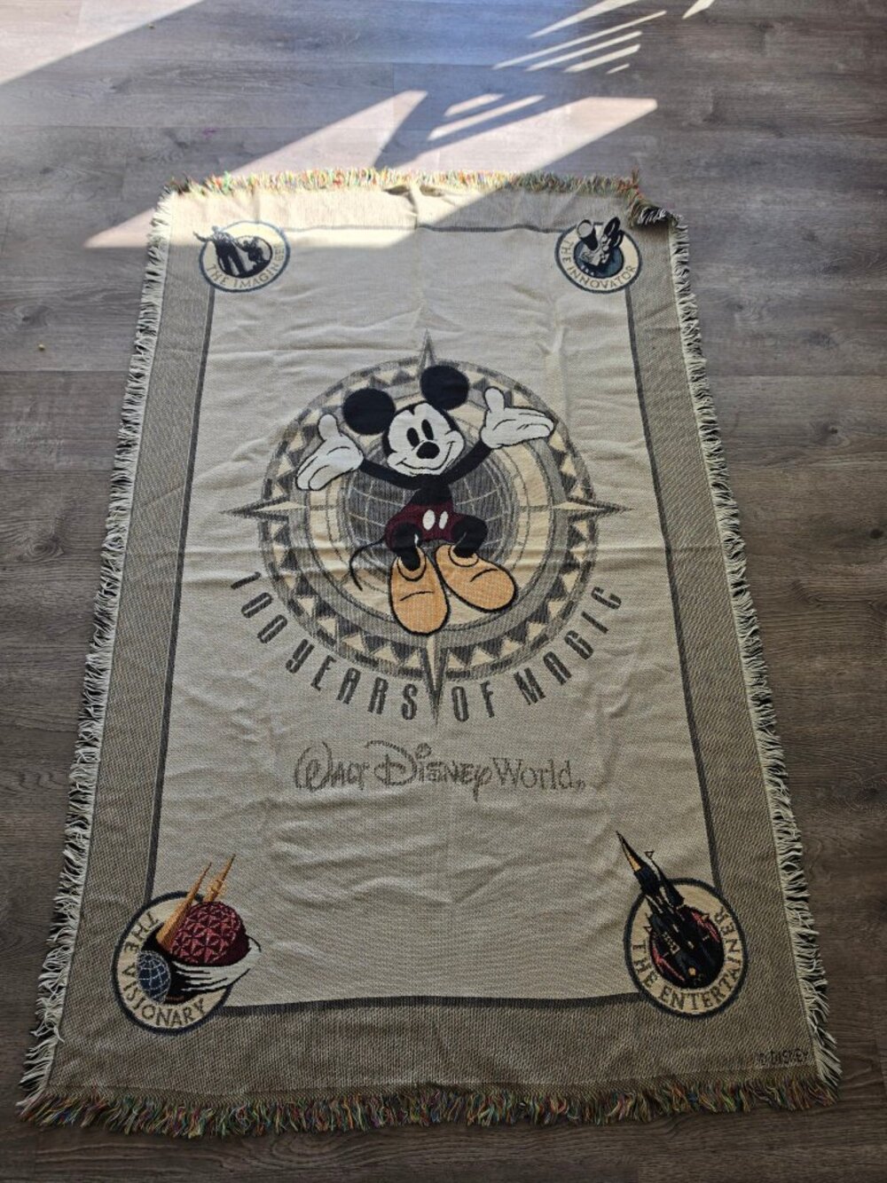 Vintage 2001 Disney 100 Years of Magic Woven Tapestry Throw Blanket Mickey Mouse